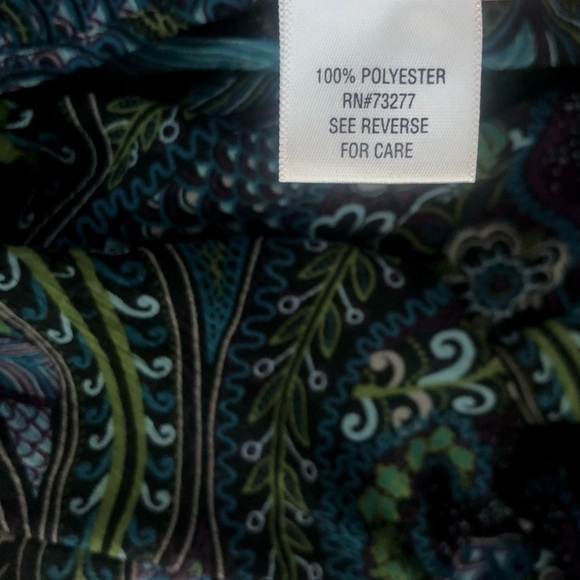 Colorful sheer long sleeve blouse plunging keyhole detail & smock waist w/ tie. - Picture 7 of 12